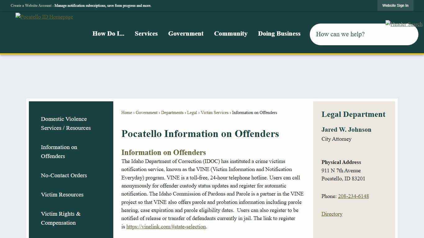Pocatello Information on Offenders | City of Pocatello